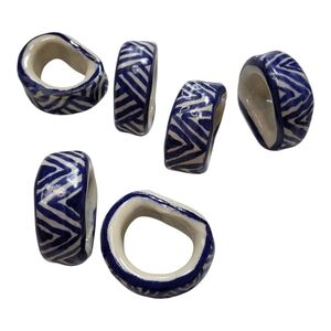 Blue and White Ceramic Napkin Rings Set Of 6